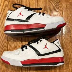 Jordan Nike Kids White and Red Sneakers with Black Accents size 2Y